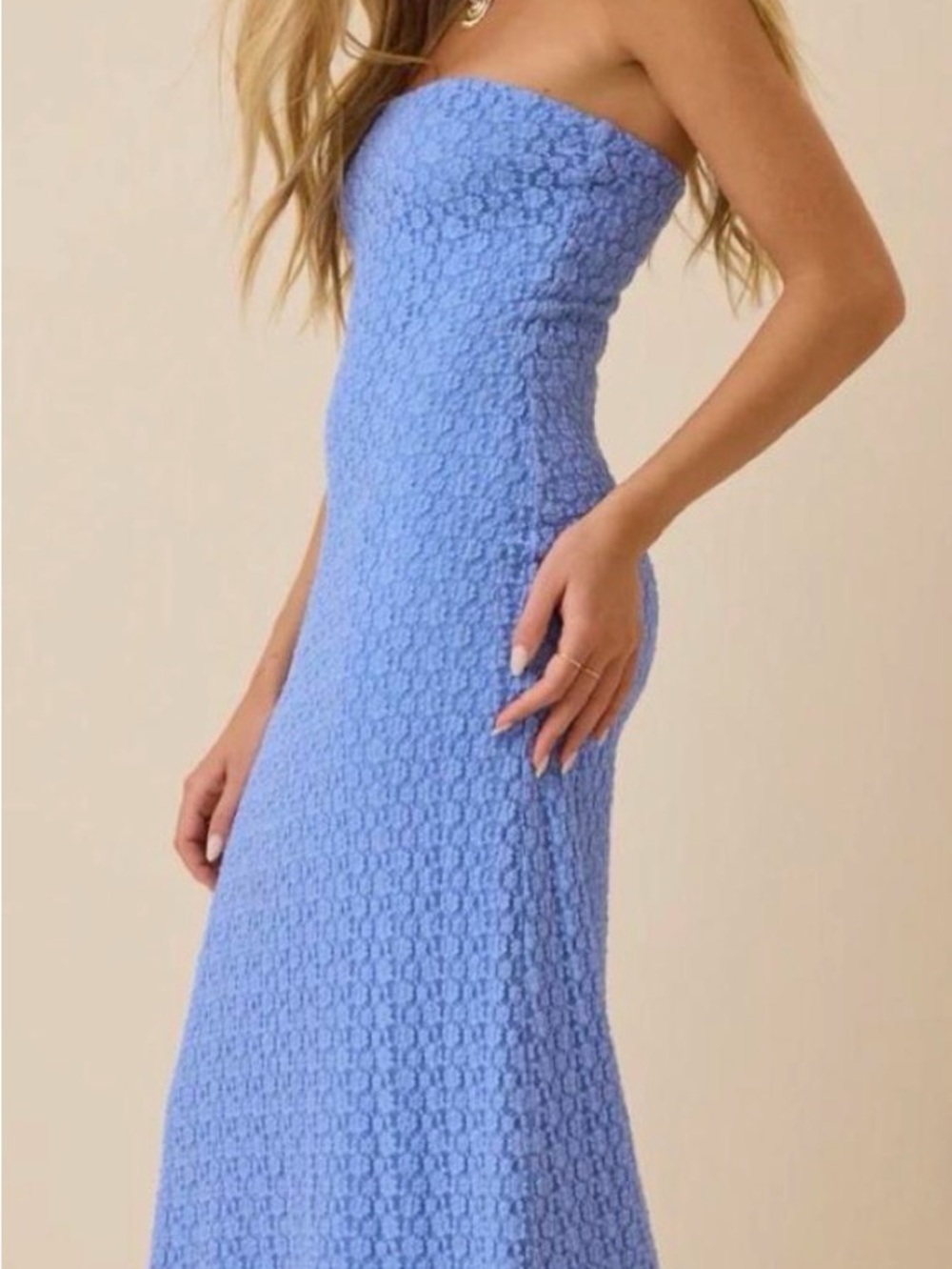 Strapless Textured Maxi Dress in Periwinkle Blue - Picture 2 of 7